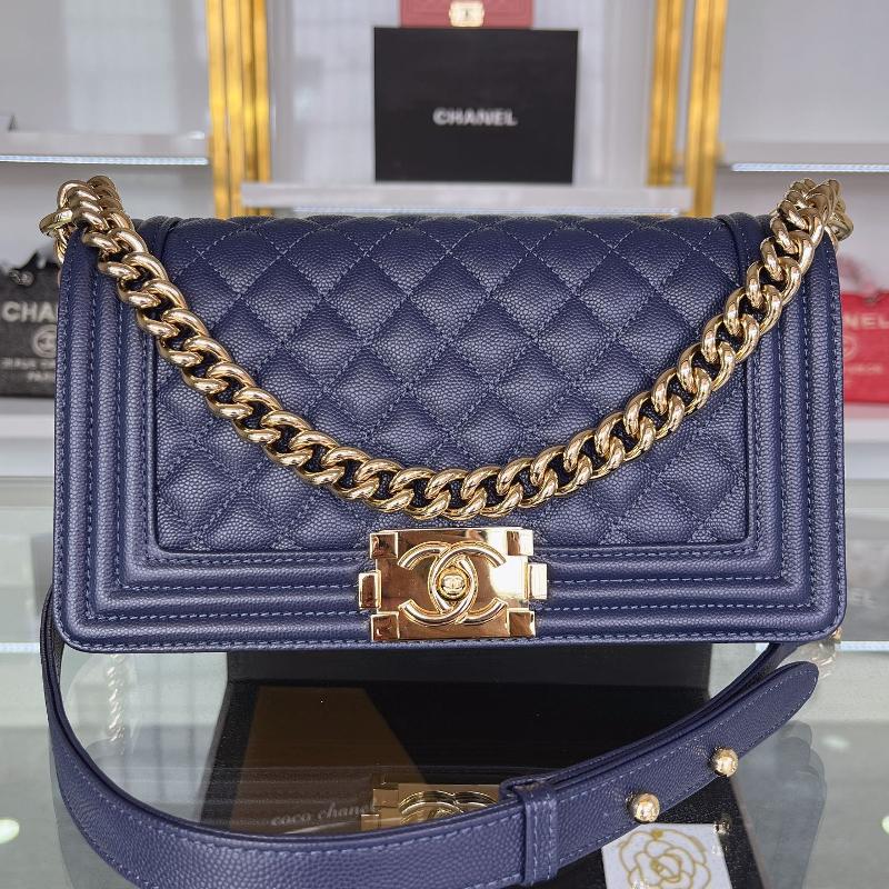Chanel 2.55 Classic A67086 Fine ball patterned diamond checkered sapphire blue shiny gold buckle
